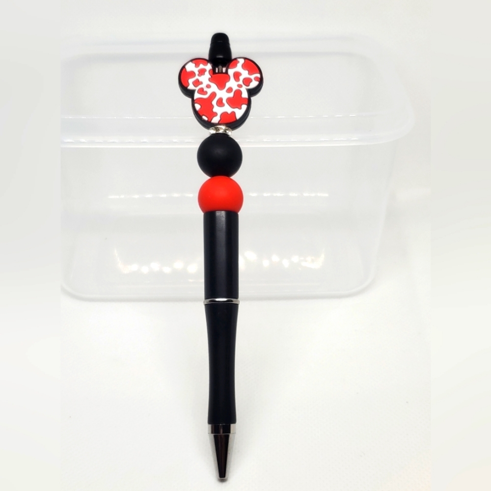 B2G1F Mickey Mouse Inspired Beaded Pen, Red and White, NEW